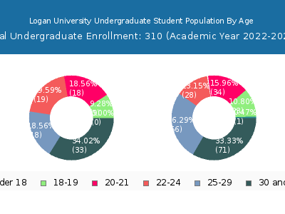 Logan University 2023 Undergraduate Enrollment Age Diversity Pie chart