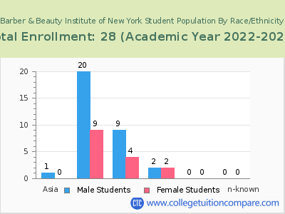 Barber & Beauty Institute of New York 2023 Student Population by Gender and Race chart
