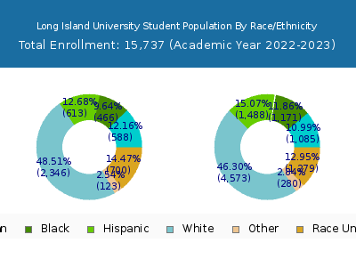 Long Island University 2023 Student Population by Gender and Race chart