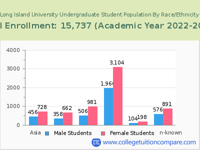 Long Island University 2023 Undergraduate Enrollment by Gender and Race chart