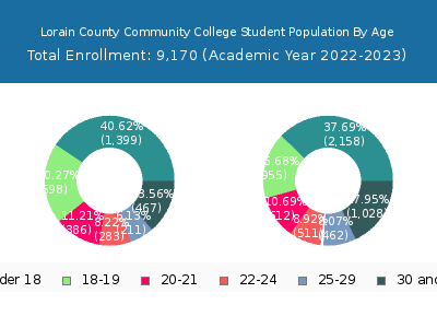 Lorain County Community College 2023 Student Population Age Diversity Pie chart