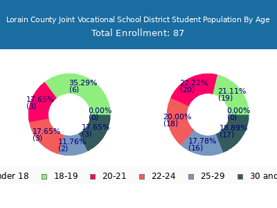 Lorain County Joint Vocational School District 2024 Student Population Age Diversity Pie chart