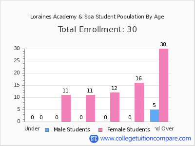 Loraines Academy & Spa 2024 Student Population by Age chart