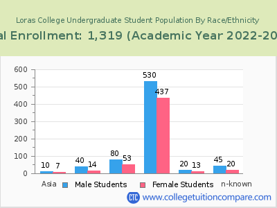 Loras College 2023 Undergraduate Enrollment by Gender and Race chart