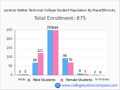 Lorenzo Walker Technical College 2025 Student Population by Gender and Race chart