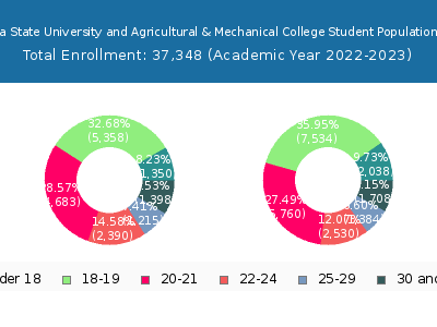Louisiana State University and Agricultural & Mechanical College 2023 Student Population Age Diversity Pie chart
