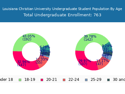Louisiana Christian University 2024 Undergraduate Enrollment Age Diversity Pie chart