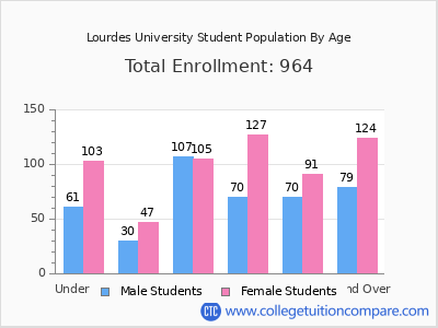 Lourdes University 2024 Student Population by Age chart