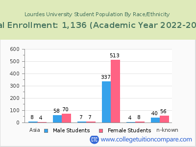 Lourdes University 2023 Student Population by Gender and Race chart