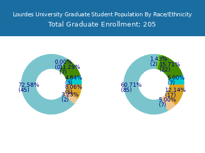 Lourdes University 2025 Graduate Enrollment by Gender and Race chart