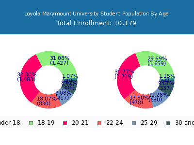 Loyola Marymount University 2025 Student Population Age Diversity Pie chart