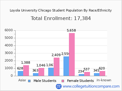 Loyola University Chicago 2025 Student Population by Gender and Race chart
