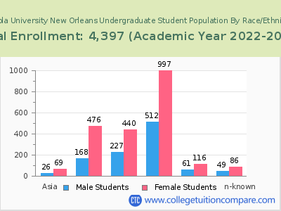 Loyola University New Orleans 2023 Undergraduate Enrollment by Gender and Race chart