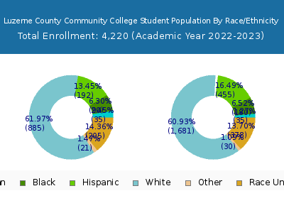 Luzerne County Community College 2023 Student Population by Gender and Race chart