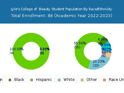 Lyle's College of  Beauty 2023 Student Population by Gender and Race chart