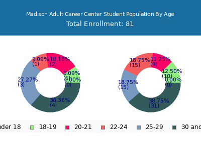 Madison Adult Career Center 2024 Student Population Age Diversity Pie chart