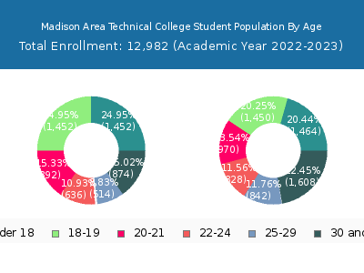 Madison Area Technical College 2023 Student Population Age Diversity Pie chart