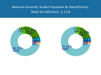 Madonna University 2025 Student Population by Gender and Race chart