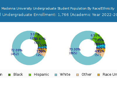 Madonna University 2023 Undergraduate Enrollment by Gender and Race chart