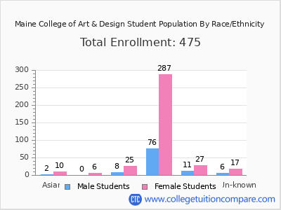 Maine College of Art & Design 2025 Student Population by Gender and Race chart