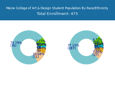 Maine College of Art & Design 2025 Student Population by Gender and Race chart