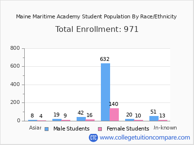 Maine Maritime Academy 2025 Student Population by Gender and Race chart