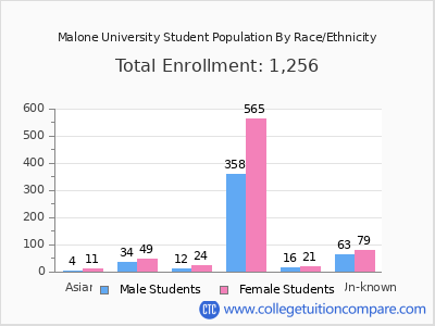 Malone University 2025 Student Population by Gender and Race chart