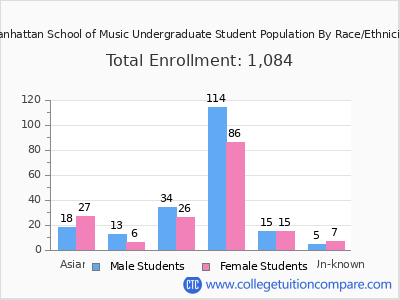 Manhattan School of Music 2025 Undergraduate Enrollment by Gender and Race chart