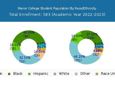 Manor College 2023 Student Population by Gender and Race chart