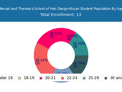 Manuel and Theresa's School of Hair Design-Bryan 2024 Student Population Age Diversity Pie chart