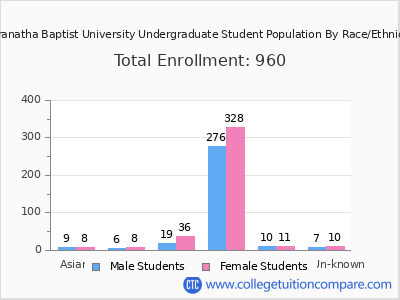 Maranatha Baptist University 2025 Undergraduate Enrollment by Gender and Race chart