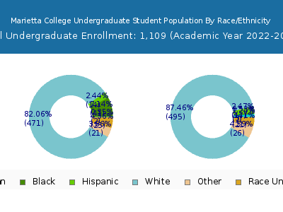 Marietta College 2023 Undergraduate Enrollment by Gender and Race chart