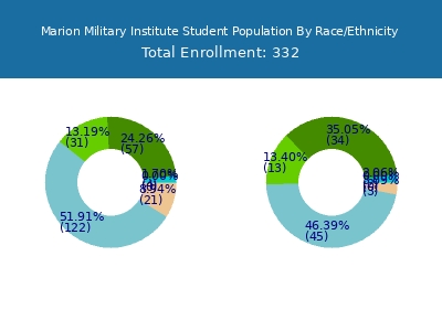 Marion Military Institute 2025 Student Population by Gender and Race chart