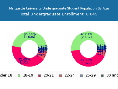 Marquette University 2025 Undergraduate Enrollment Age Diversity Pie chart