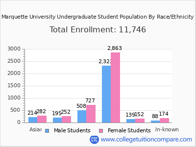 Marquette University 2025 Undergraduate Enrollment by Gender and Race chart