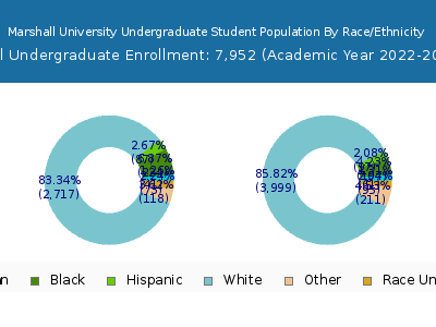 Marshall University 2023 Undergraduate Enrollment by Gender and Race chart