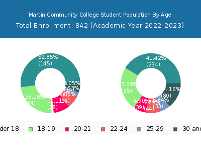 Martin Community College 2023 Student Population Age Diversity Pie chart