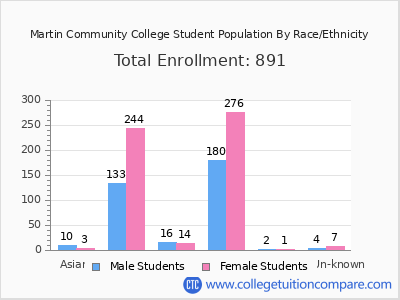 Martin Community College 2025 Student Population by Gender and Race chart