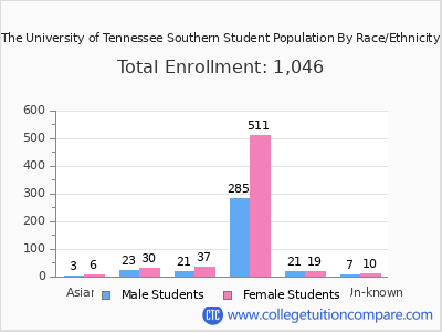 The University of Tennessee Southern 2025 Student Population by Gender and Race chart