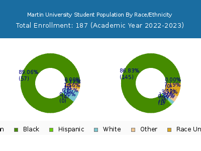 Martin University 2023 Student Population by Gender and Race chart