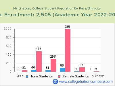 Martinsburg College 2023 Student Population by Gender and Race chart