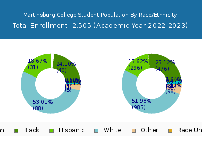 Martinsburg College 2023 Student Population by Gender and Race chart