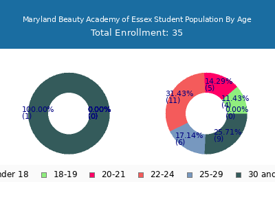 Maryland Beauty Academy of Essex 2024 Student Population Age Diversity Pie chart