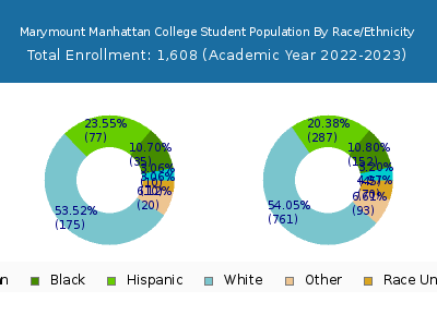 Marymount Manhattan College 2023 Student Population by Gender and Race chart