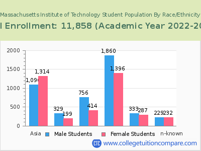 Massachusetts Institute of Technology 2023 Student Population by Gender and Race chart