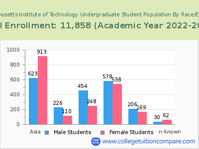 Massachusetts Institute of Technology 2023 Undergraduate Enrollment by Gender and Race chart