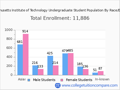 Massachusetts Institute of Technology 2025 Undergraduate Enrollment by Gender and Race chart