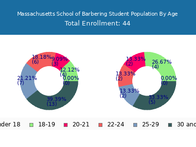 Massachusetts School of Barbering 2024 Student Population Age Diversity Pie chart