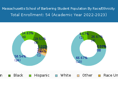 Massachusetts School of Barbering 2023 Student Population by Gender and Race chart