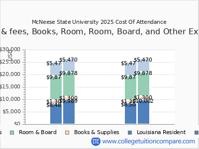 McNeese State University 2025 COA (cost of attendance) chart
